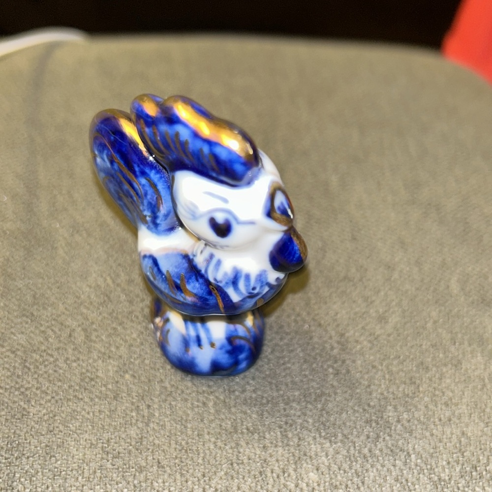 Vintage Russian Gzhel Porcelain Figurine rooster Cobalt Blue & Gold - Picture 2 of 7